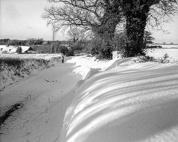 Marlpit Lane looking west with Pine Farm down to the left - 1979