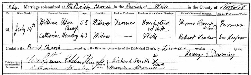 William Rump - Catherine marriage certificate