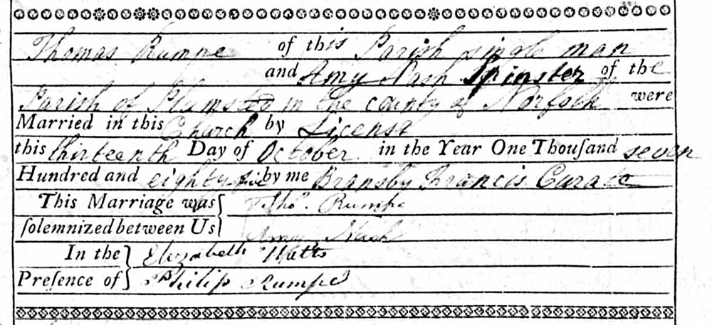 Thomas Rump - Amy Nash marriage certificate