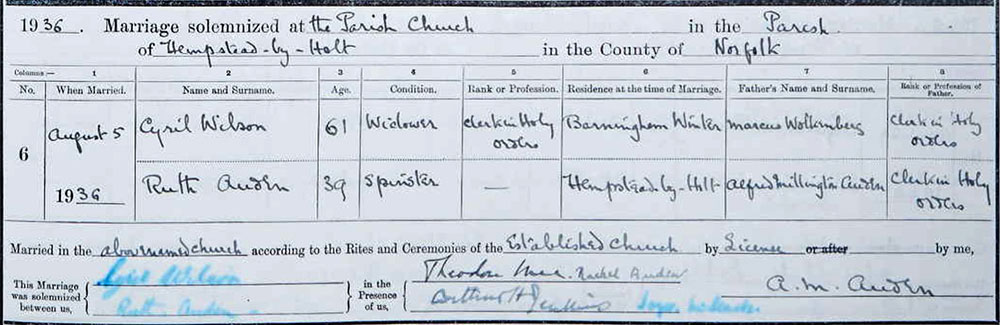 Ruth Auden marriage 1936