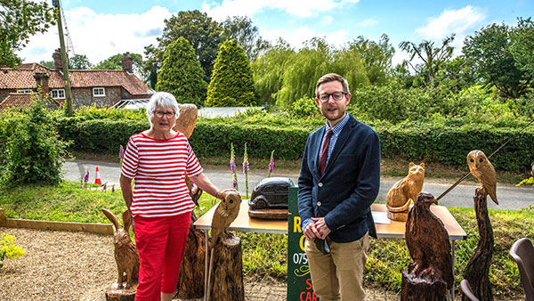 Jill Roy and Duncan Baker MP at the Village Hall
